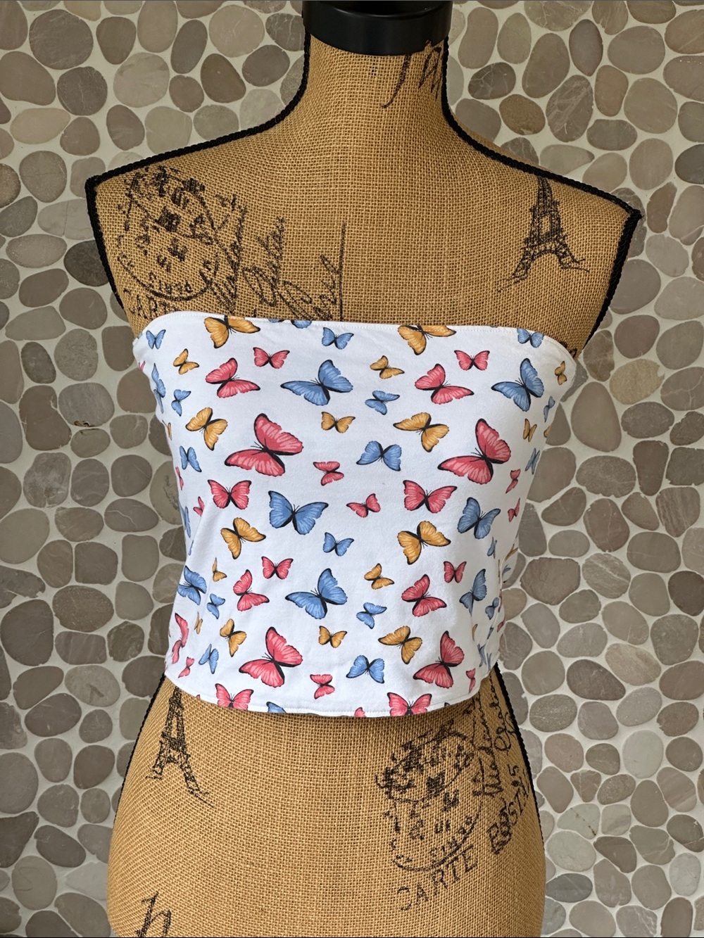 Hollister White Butterfly Print Strapless Tube Top Top